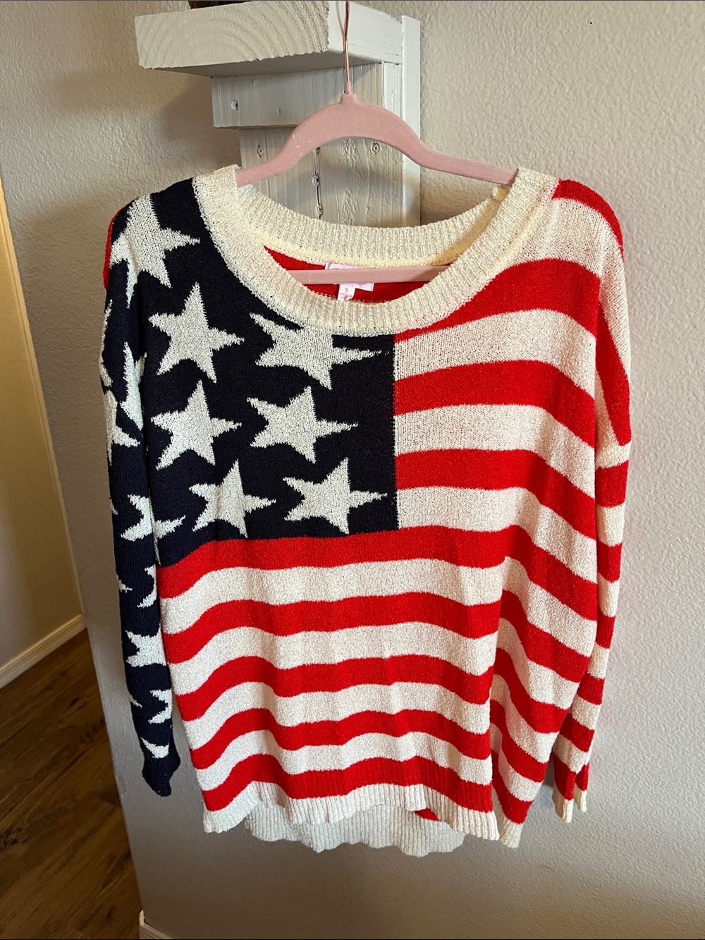 Pink Lily Red, White & Navy American Flag Knit Sweater